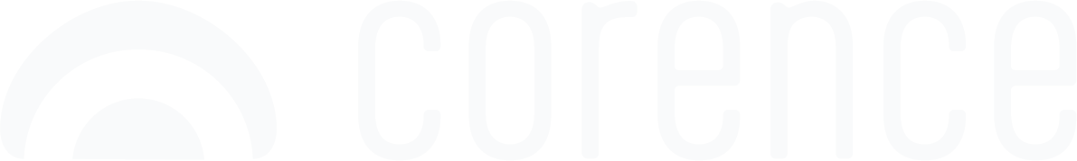 Corence-logo valkoisena